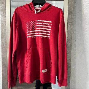 Life Is Good American Flag Fleece Hoodie Men’s Medium Red USA Sweatshirt Classic